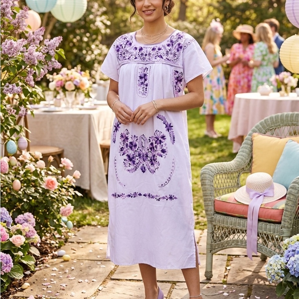 SOLD LOCALLY midi Lavender Embroidered Midi Dress - Purple embroidery Detail